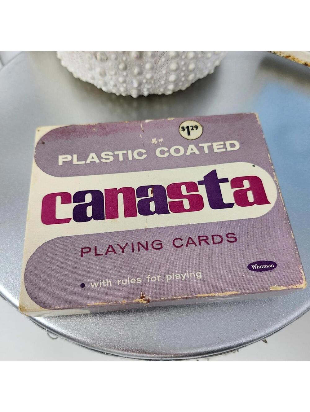 Vintage Whitman Canasta Playing Cards Plastic Coated Floral Art Deck Set